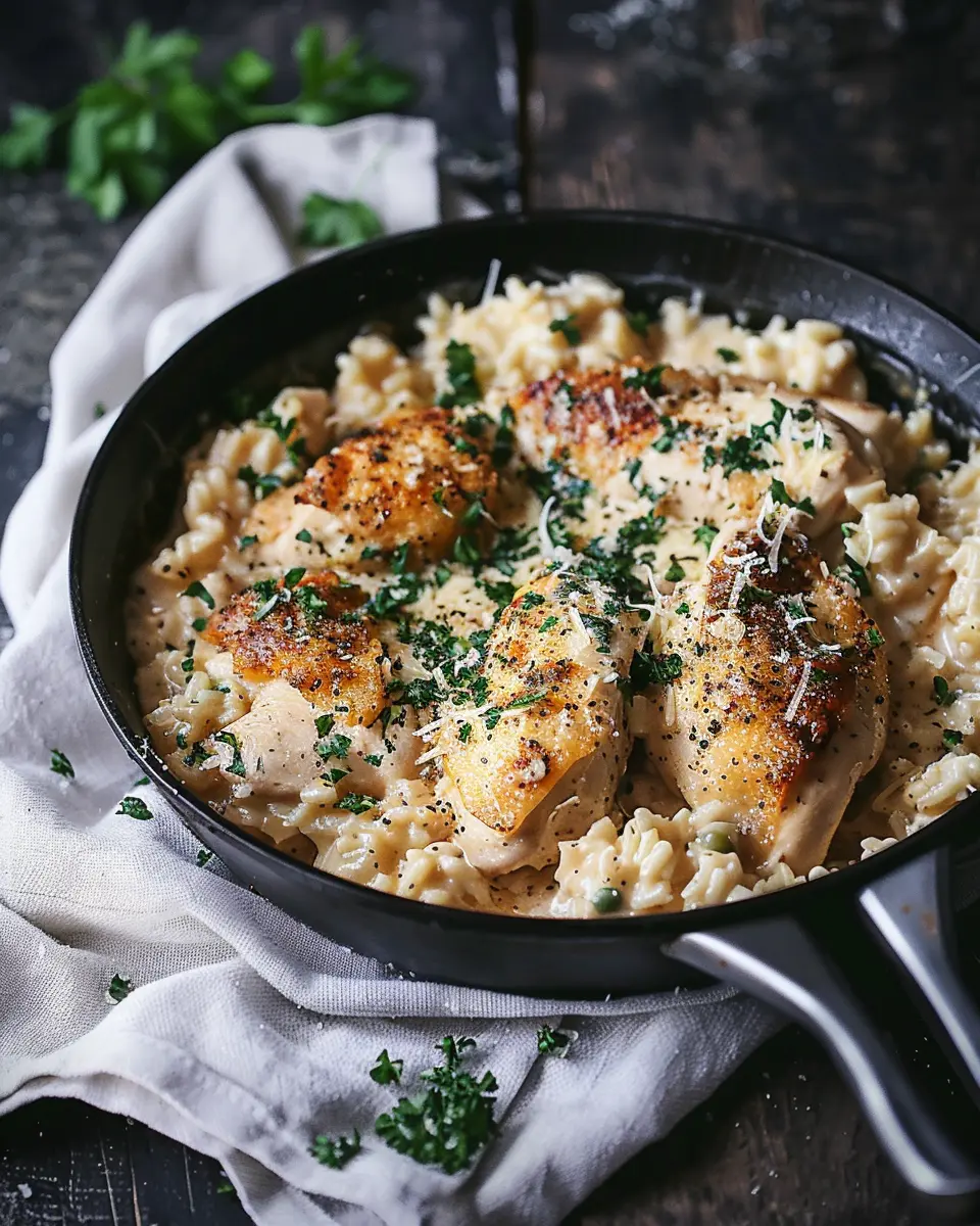 One Pan Creamy Parmesan Chicken and Rice that’s Simply Irresistible