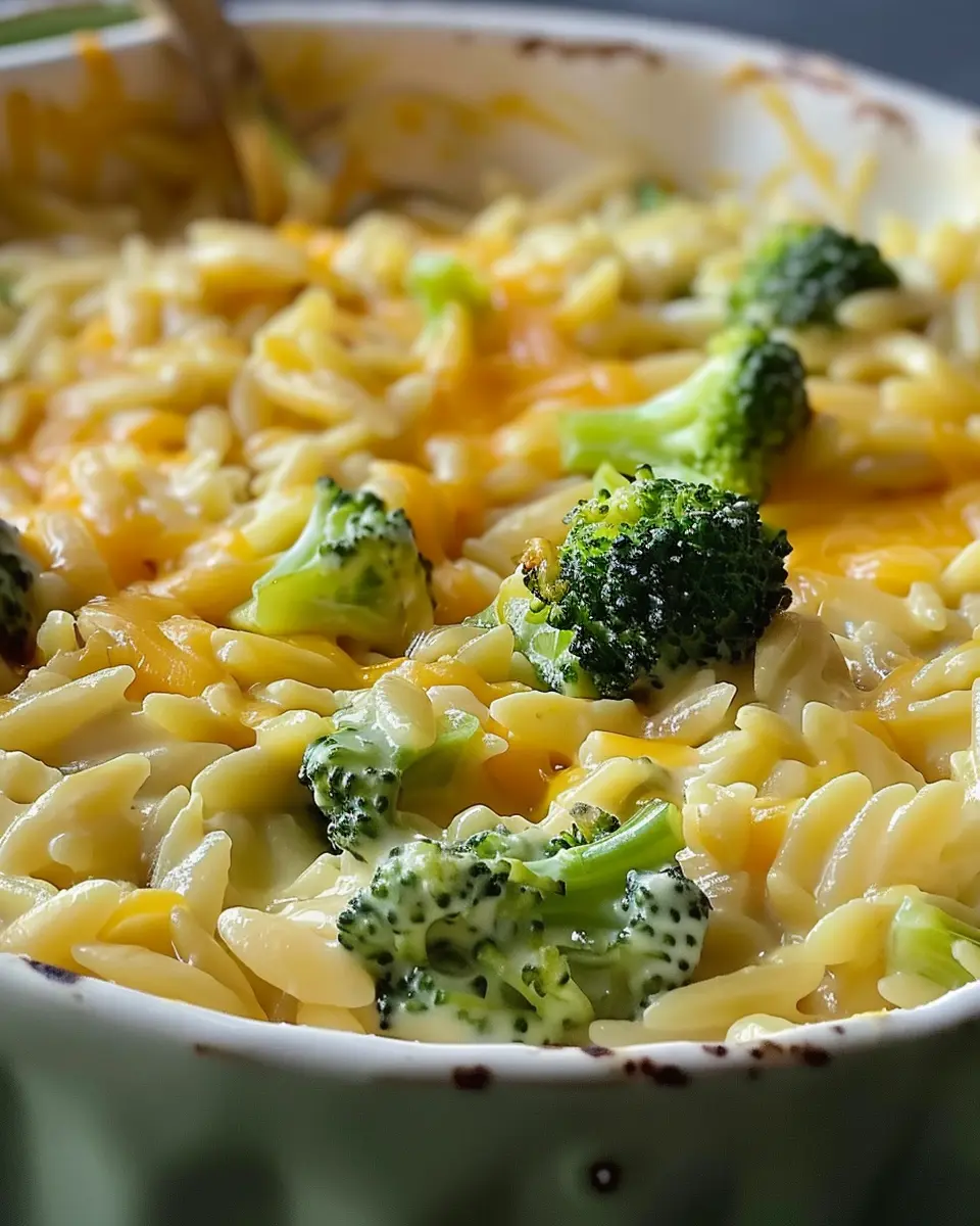 Creamy One-Pot Broccoli Cheddar Orzo with Turkey Bacon Delight
