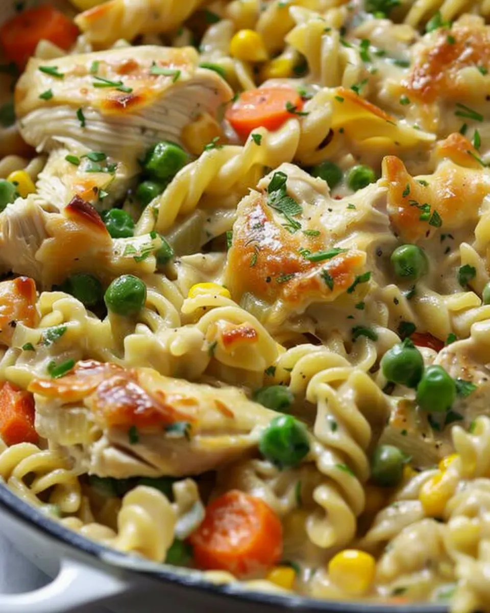 Quick Chicken Pot Pie Pasta: Easy Comfort Food with Turkey Bacon