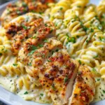 Creamy Garlic Parmesan Chicken with Cheesy Twisted Pasta