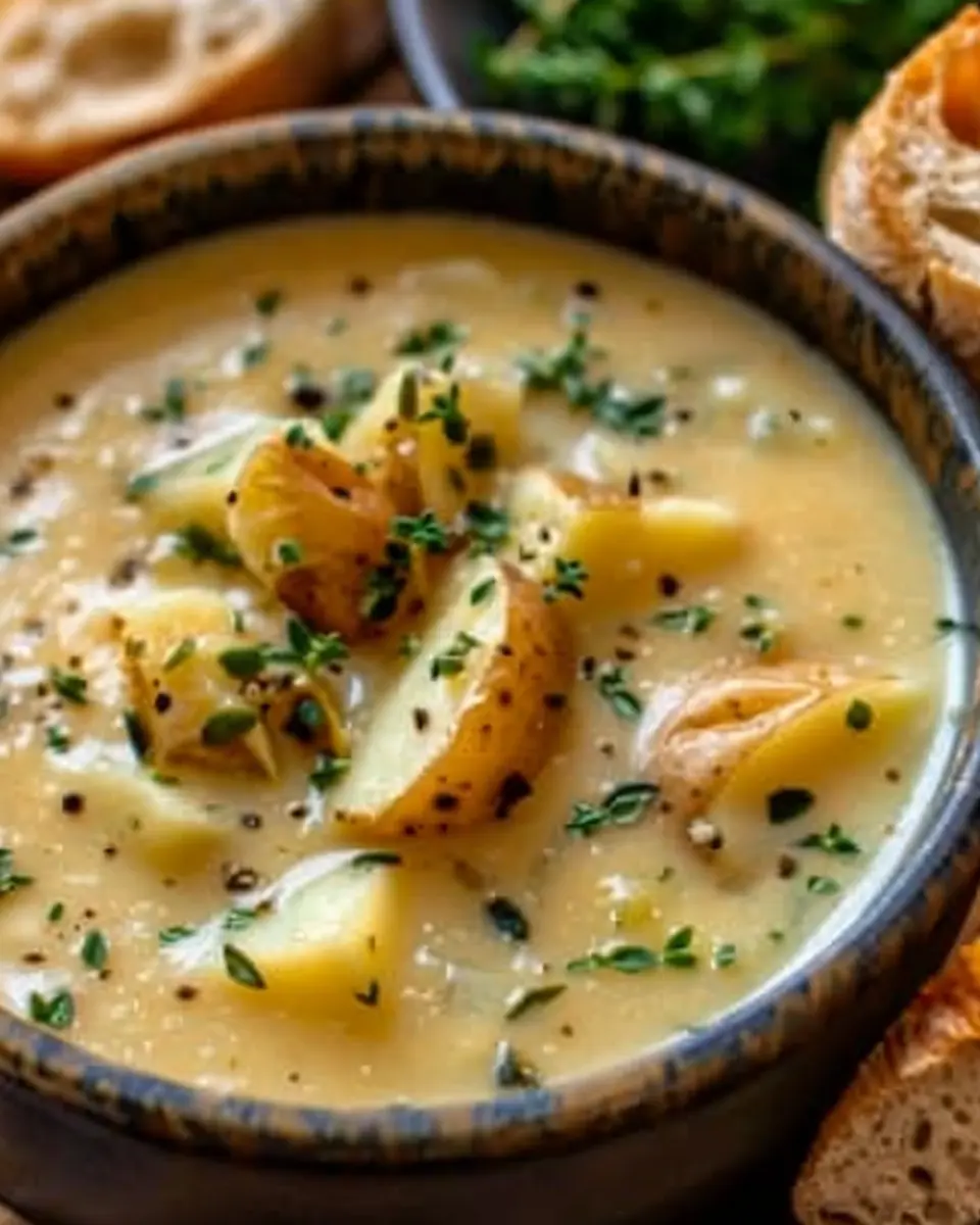 Hearty Cheddar Garlic Herb Potato Soup with Turkey Bacon Bliss