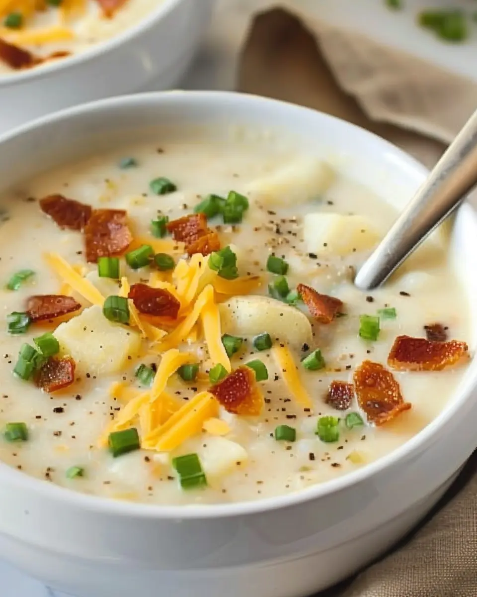 Baked Potato Soup Delight: Creamy, Hearty &amp; Topped with Turkey Bacon