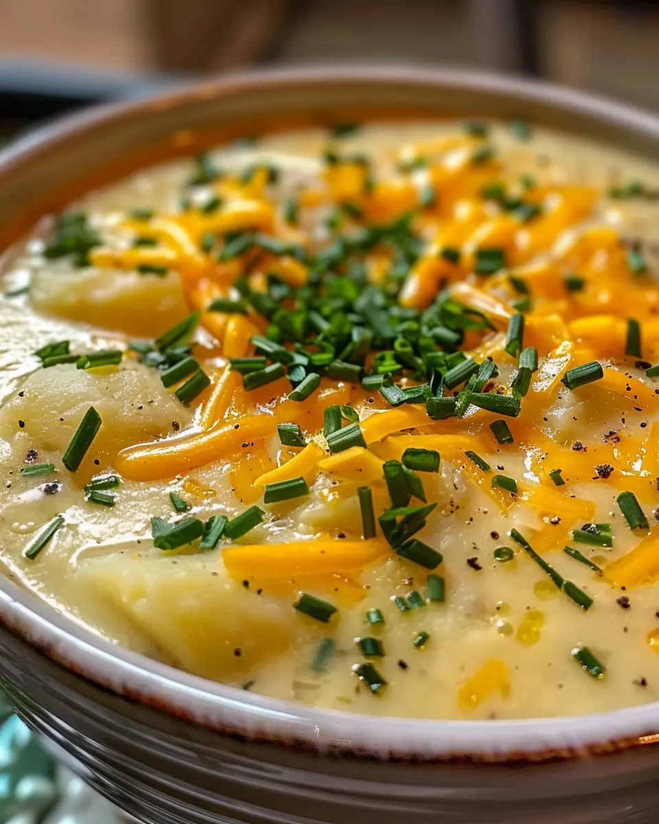 Delicious Cheddar Garlic Herb Potato Soup with Turkey Bacon Twist