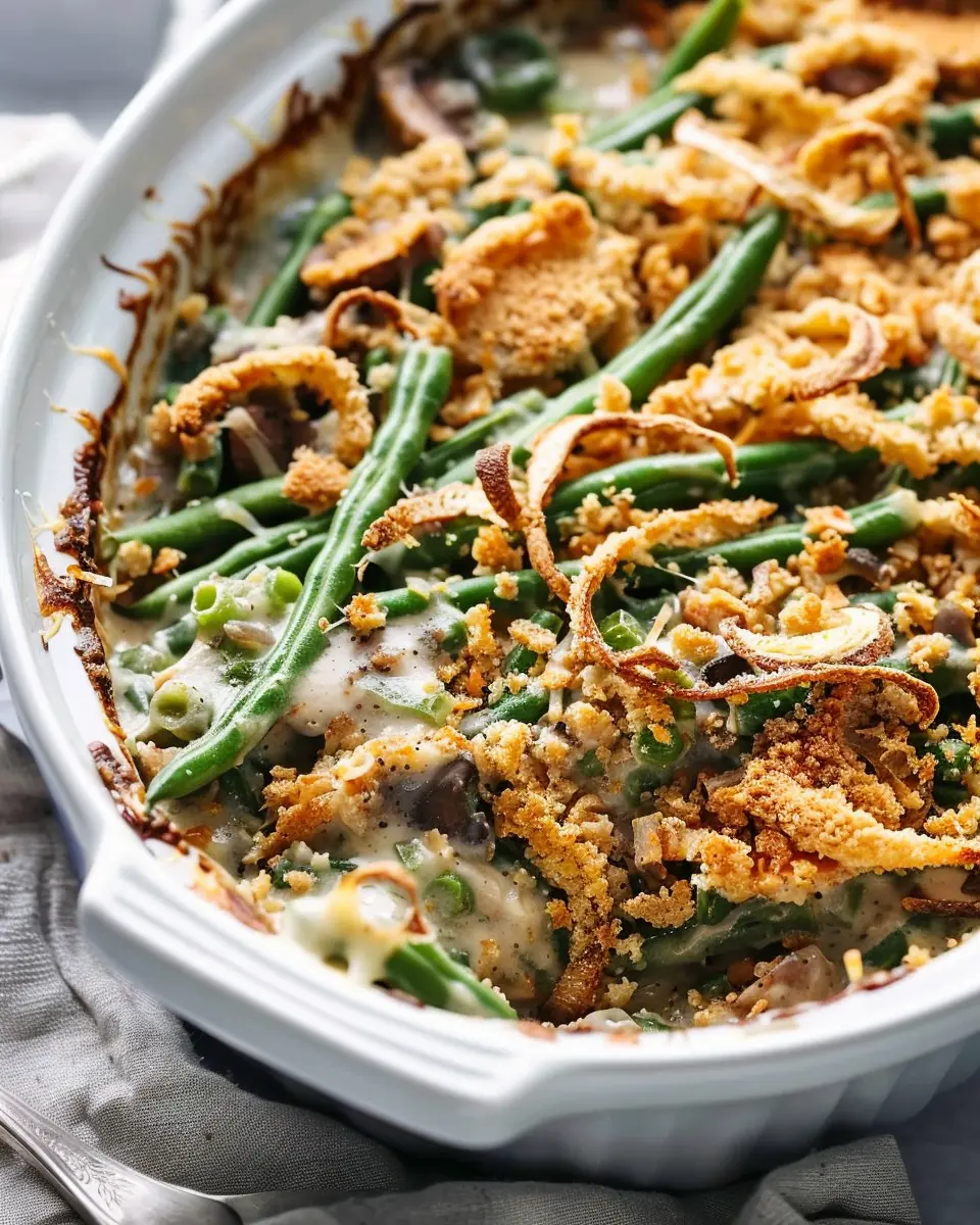 world’s best green bean casserole with turkey bacon and chicken ham