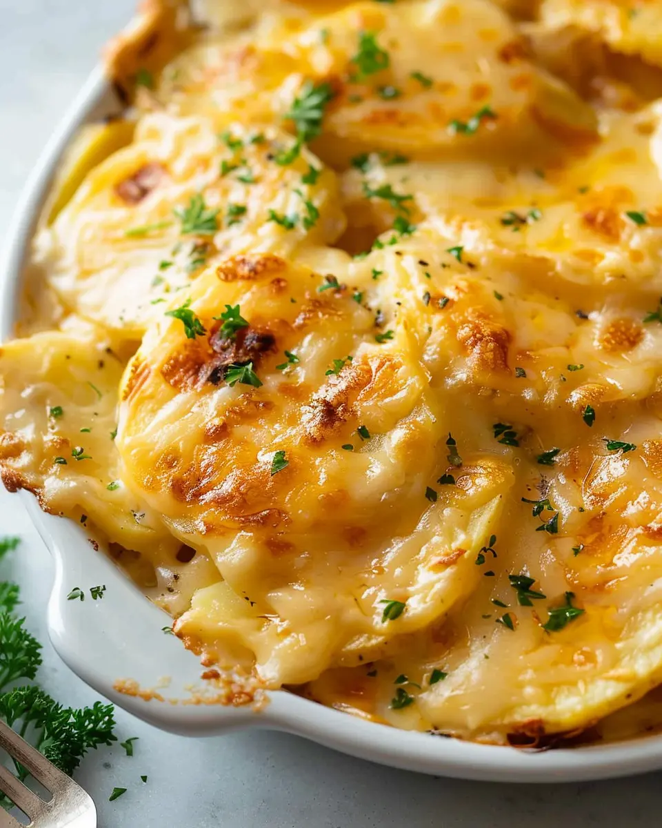 Cheesy Scalloped Potatoes with Turkey Bacon and Chicken Ham Delight